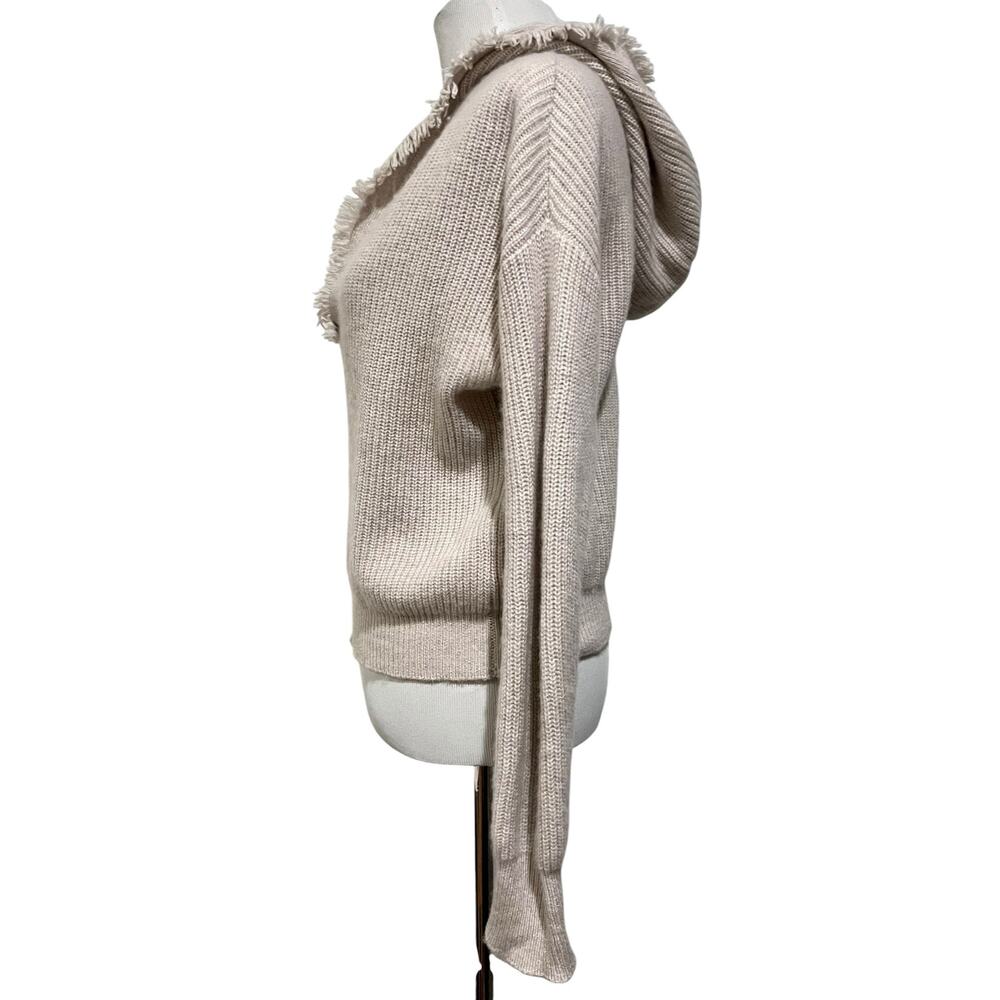 The Cashmere Project Sweater Hoodie with Fringe Trim V-Neck Beige Cream Sz S - Picture 8 of 10